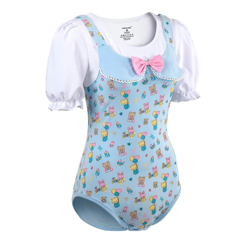 [LittleForBig] Adult Romper with H-Shaped Layering and Double Collar, "Little Cutie" Zoo Cotton Pajamas, Size L