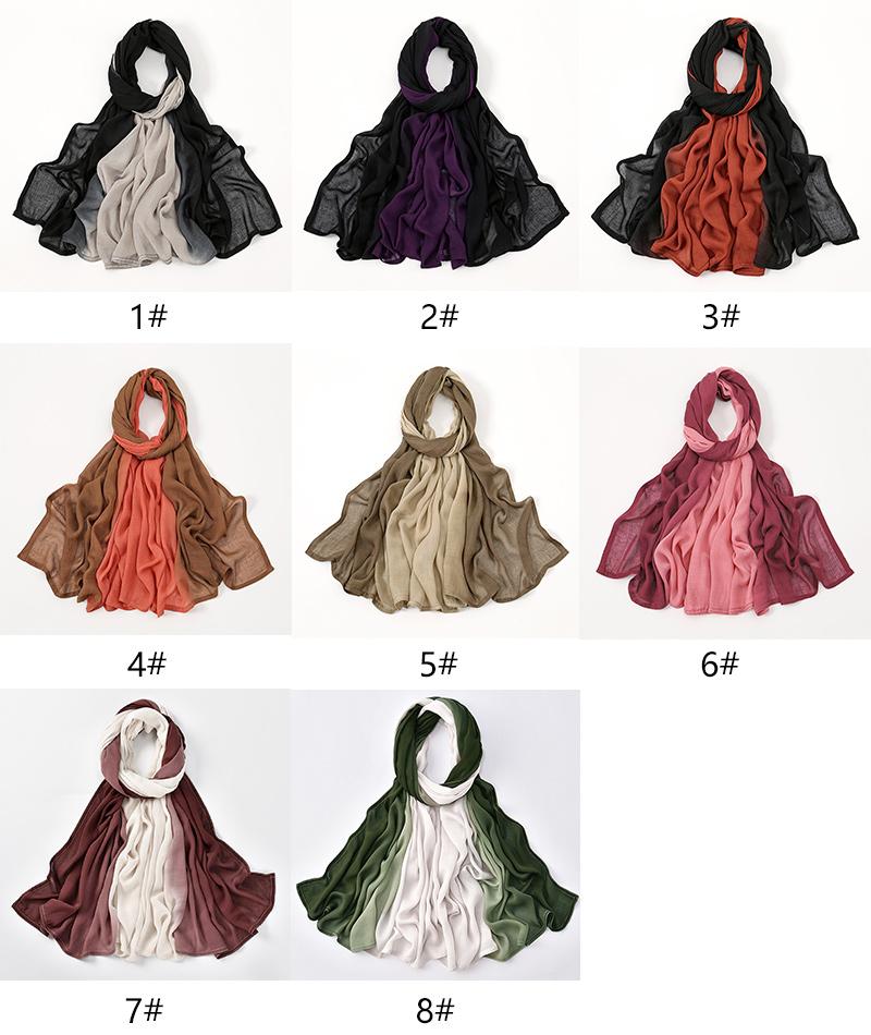 Ombre Modal Fabric Hijab Scarf Double Stitches Edge Cotton Viscose Muslim Women Scarf Soft Lightweight Shawl Rayon Scarf Hijab
