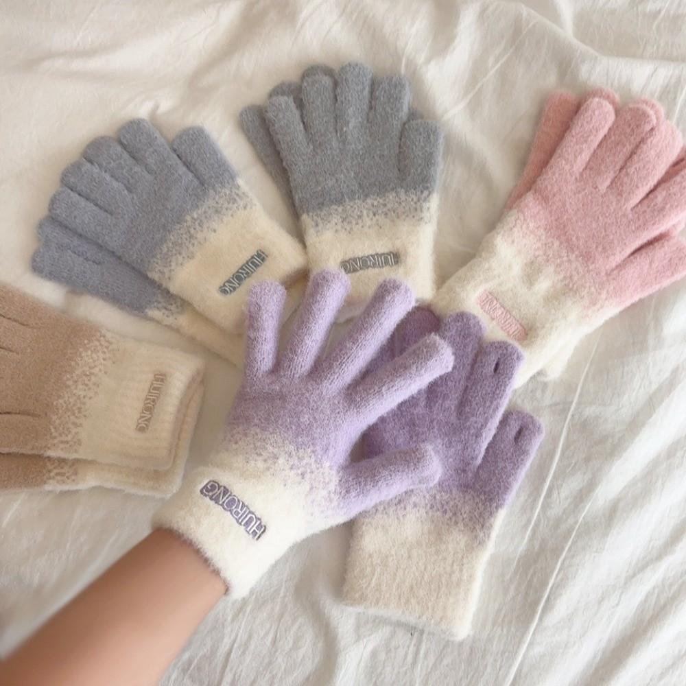 Thickened Cold-proof Gloves Snowflake Gradient Color Winter Mittens Five Finger Gloves Women