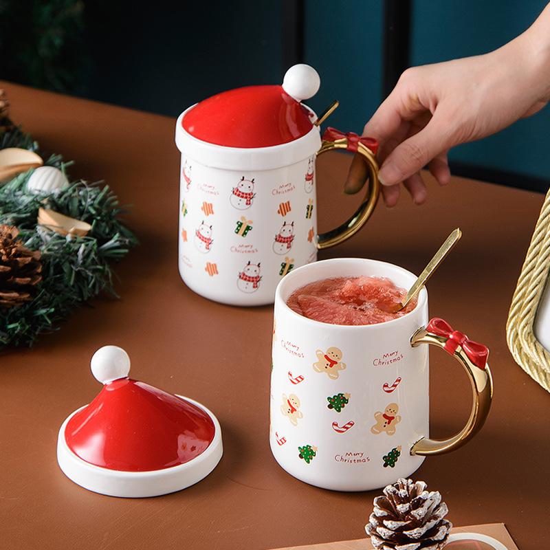 Luxury Christmas Mug Santa Ceramic Cup Bow Handle Creative Coffee Cup Cartoon Christmas