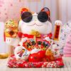 7-дюймовый Украшение в виде счастливого кота Фэн-шуй Удачливый кот Керамическая электрическая волна Ручной магазин сокровищ Подарок Удачи Дом Праздничное ремесло