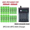 Оригинальные перезаряжаемые батареи 1,5 В AA 9800 мАч + AAA 8800 мАч + Зарядное устройство для компьютерных часов, радио, видеоигр, цифровых камер AA AAA