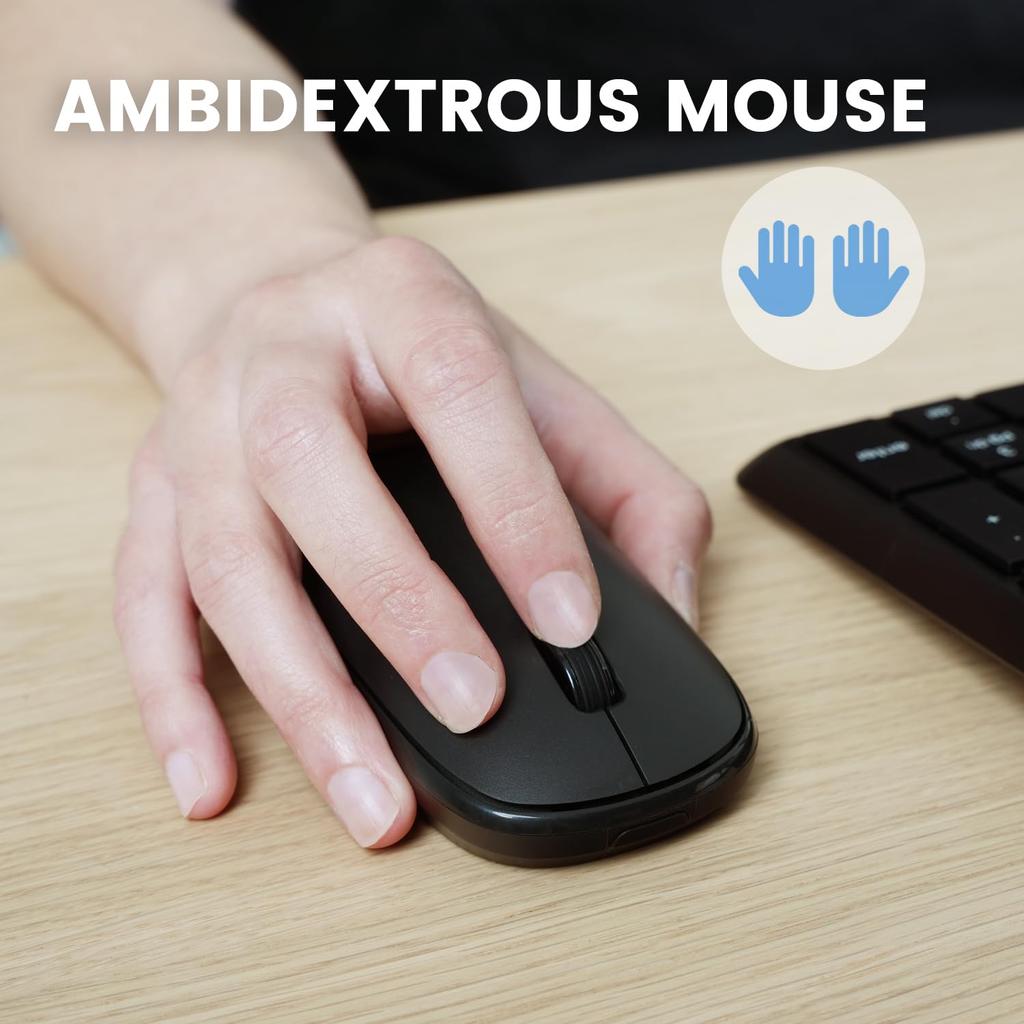 Perixx Wireless Keyboard and Mouse Full Size PERIDUO-716 Set, Black,