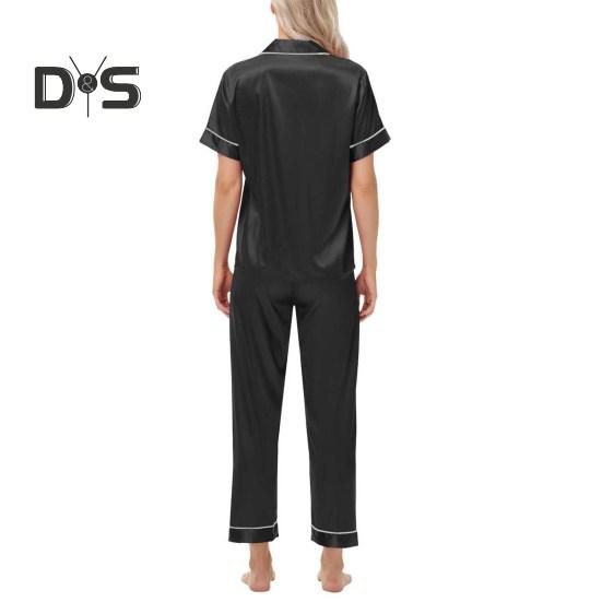 Пижамный костюм из 2 предметов, однобортный, из атласа, шелка, большого размера, кардиган, рубашка с V-образным вырезом, воротник-стойка, однотонная рубашка, широкие свободные брюки, ночная рубашка