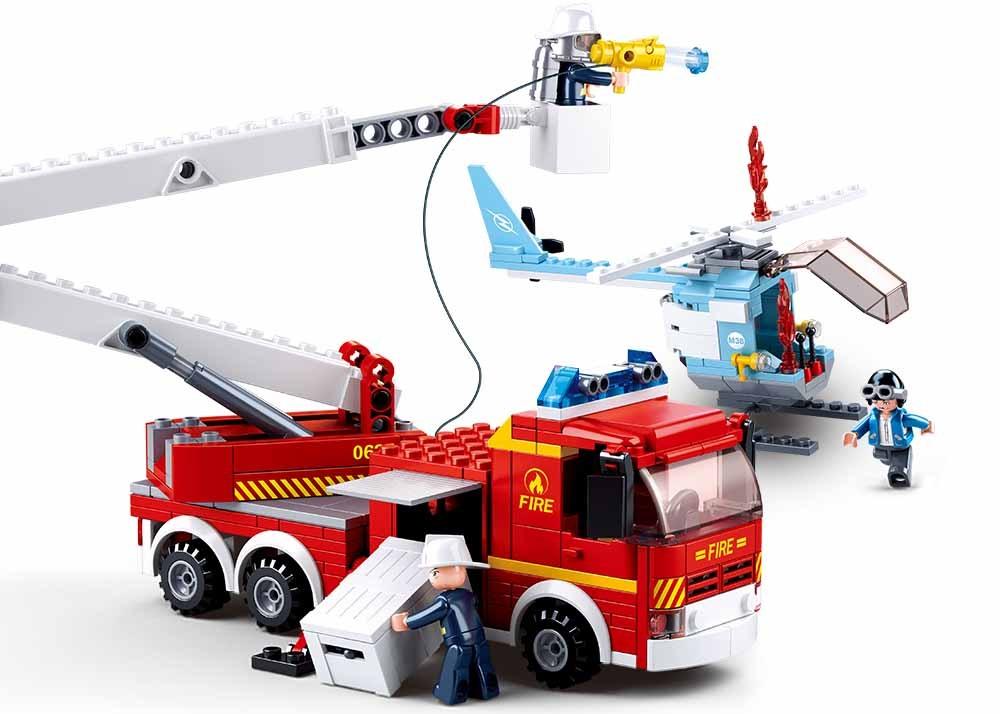 Klocki Sluban Fire Wóz Strażacki I Płonący Helikopter 394 - B0627