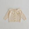 2024 Autumn/Winter Baby Girl Knitted Cotton Cardigan with Lotus Collar, 0-3 Years, Long Sleeve, Hollow Design.