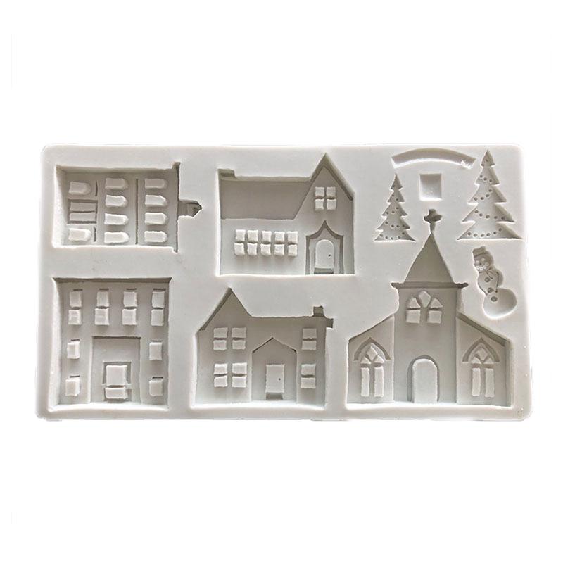 Форма для помадки, силиконовая форма для выпечки шоколада, дом, замок, Рождественская елка, украшение торта, глиняная форма