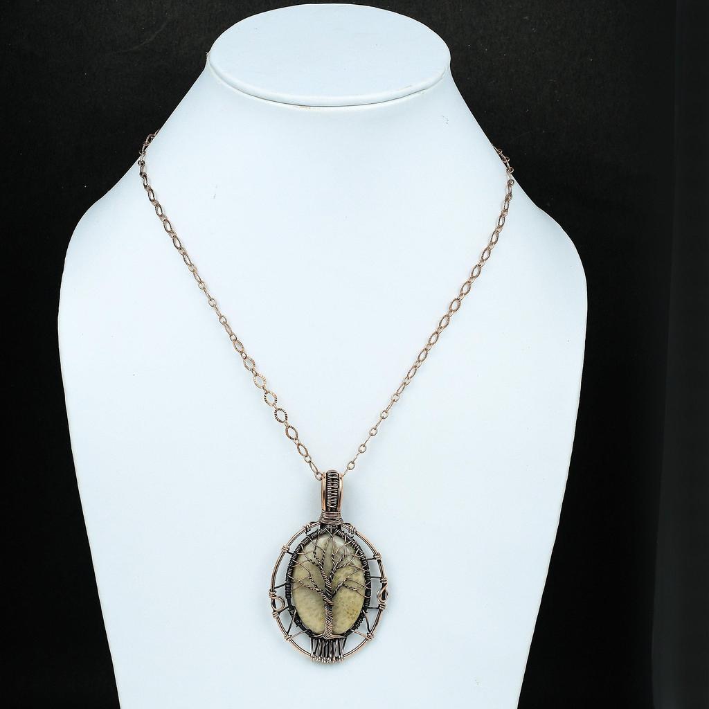 Tree Of Life Fossil Coral Pendant Copper Wire Wrapped Pendant Handmade Pendant Gift For Her Gemstone Pendant For Women Wire Wrapped Jewelry