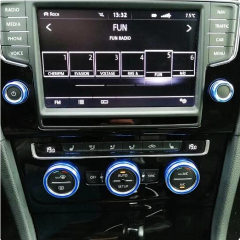 For Volkswagen VW Golf MK7 2014-2020 Aluminum Alloy Car Air Conditioning Knob Cover Control Switch Decoration Ring Trim Stickers