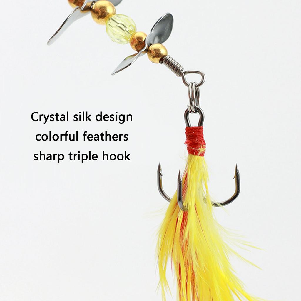Fishing Bait Rotating Spinner Sequins Fishing Lure 9g Dual Propeller Wobbler Artificial Bait with Feather & Treble Hook