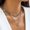 Multi-layer chain cold wind necklace, simple imitation pearl geometric disc sweet necklace