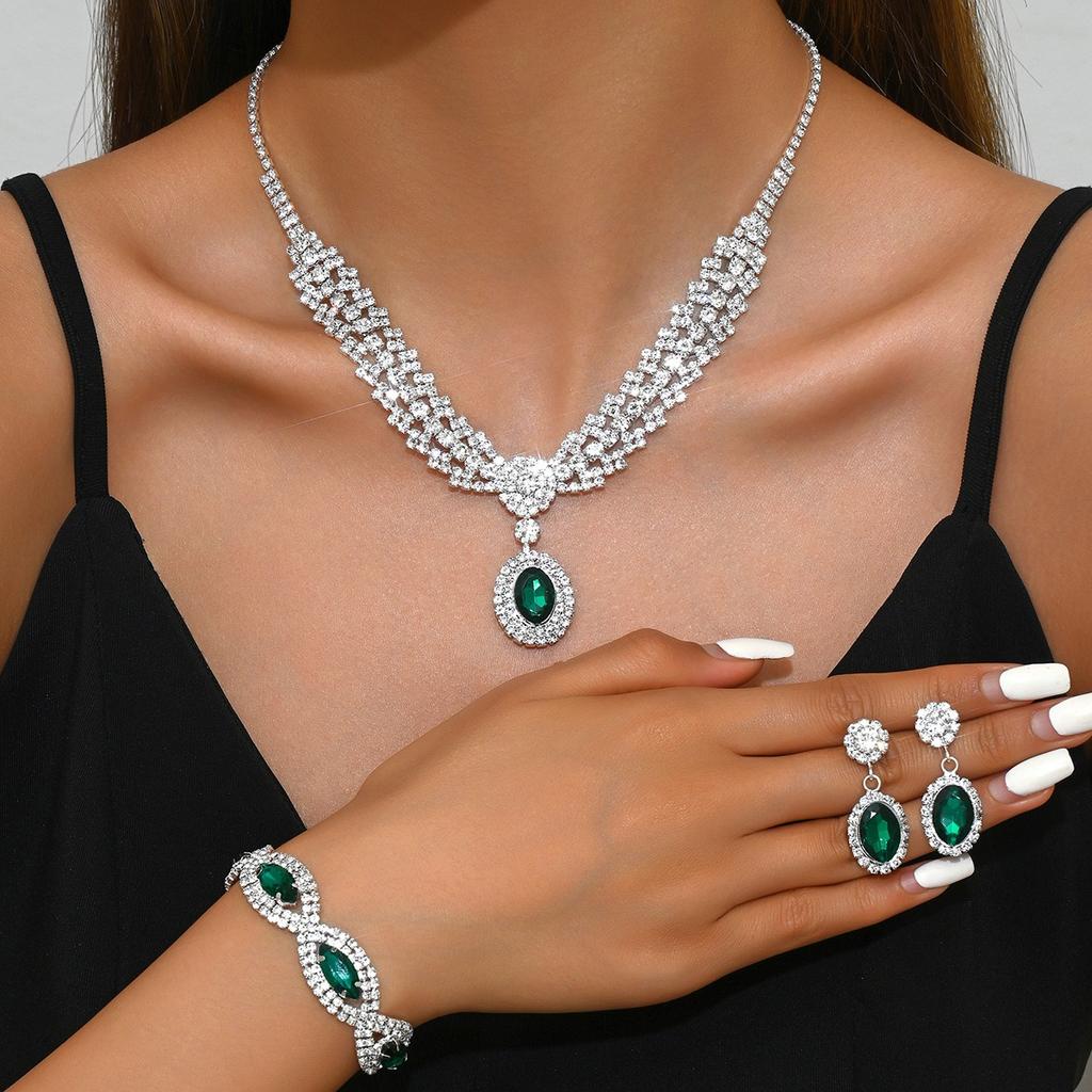 3/4pcs Bohemian Palace Style Colored Zircon Inlaid Women's Necklace Earrings Bracelet Set Party Banquet Dress with Accessories