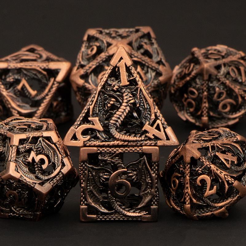 Набор полых металлических кубиков Dnd «Подземелье и кровь дракона» D + D кубики D20 D12 D10 D9 D8 D6 D4 РПГ Медные многогранники Игральные кости для ролевых игр