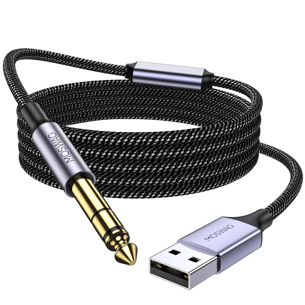 Кабель USB - Аудио MOSWAG с функцией записи 2 м USB - Штекер TRS Стерео Совместим с VD Другой 6,35 мм (2 метра), Кабель 6,35 мм, Микрофон,