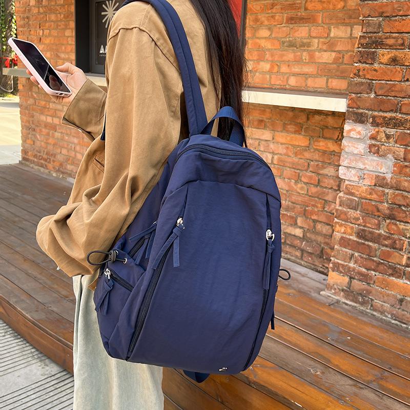 Japanese Style Unisex Backpack Simple Pure Color Travel Large Capacity Nylon Shoulder Bag for Middle and High School Students