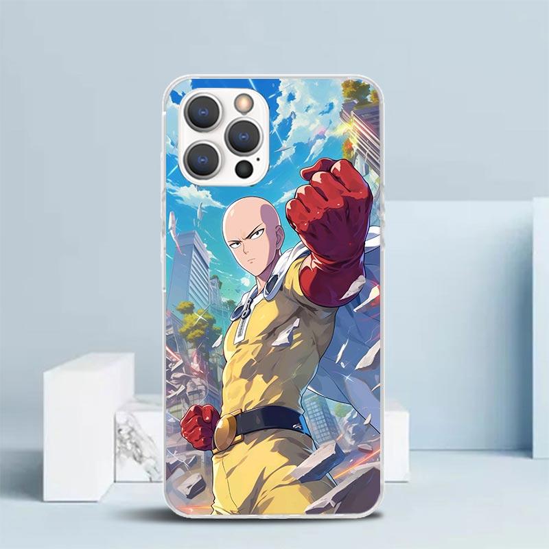 Мягкий чехол One P-Punch-Man Saitama King для iPhone 16 17 Air 15 14 Pro Max 16E Чехол для телефона 13 Mini 12 11 7 SE 8 С рисунком Подходящий