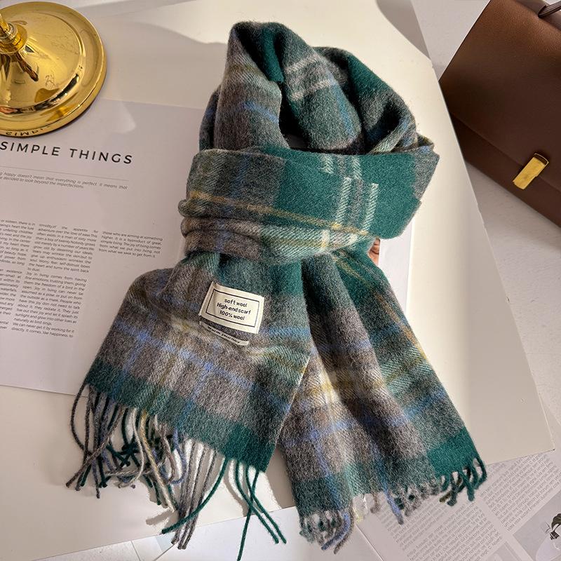 100% Pure Wool Winter Scarf for Women Long Warm Cashmere Scarves Hijab Lady Plaid Shawl Wrap Female Pashmina Bandana Headscarves