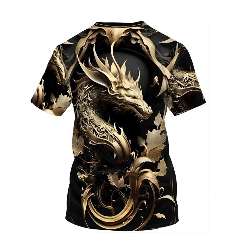 Мужская футболка с принтом дракона 3D с круглым вырезом и коротким рукавом, летняя футболка, модная, больших размеров, свободная, повседневная, трикотажная, спортивная футболка