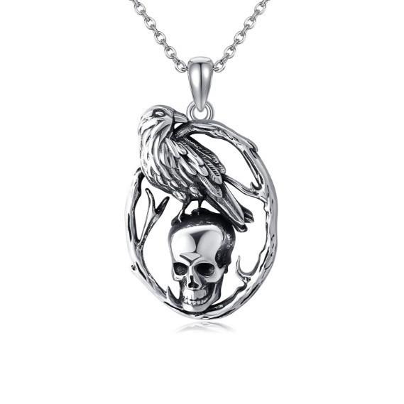 Retro Skull Pendant Necklace In Geometric Shape With Crow Shape Design For Fashion Lovers