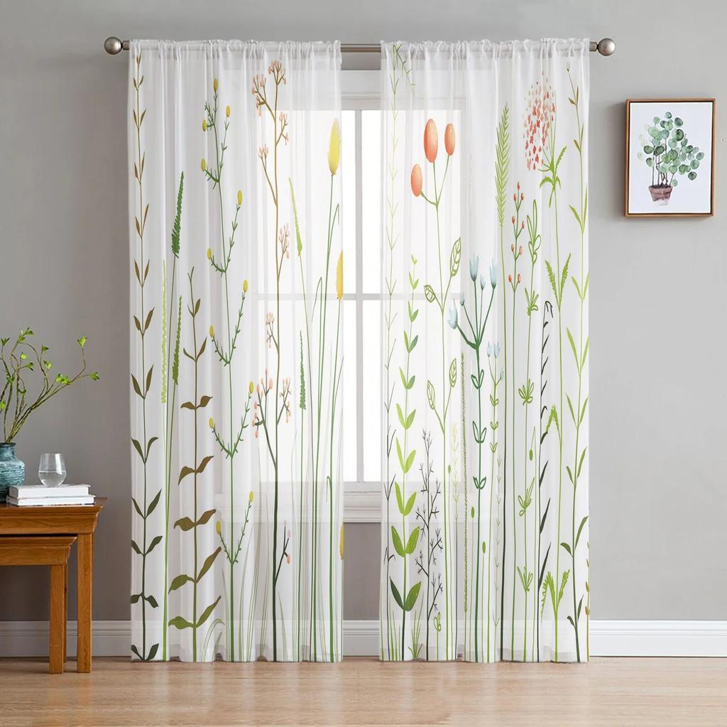 Weeds Fruits Leaves Flowers Branches Tulle Curtains for Living Room Kitchen Bedroom Sheer Tulle for Cafe Hotel Modern Home Decor