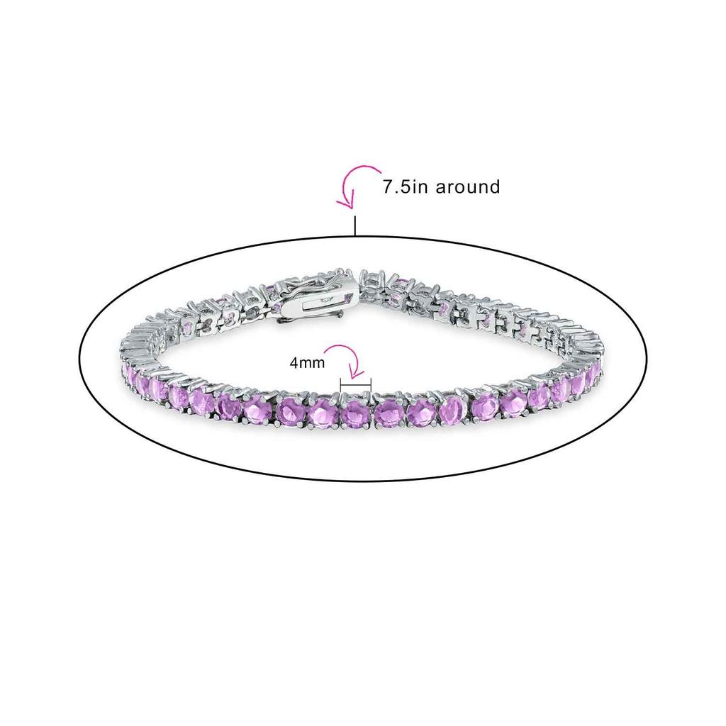 12 CTW Набор зубцов корзины Солитер Круглый кубический цирконий Лавандовый фиолетовый имитация женский выпускной невесты посеребренный аметист AAA CZ теннисный браслет