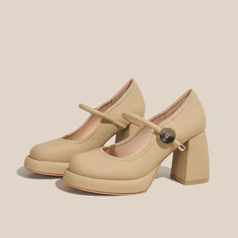 Французские британские туфли Мэри Джейн с одним ремешком, маленькие кожаные туфли на высоком каблуке, туфли на толстом каблуке