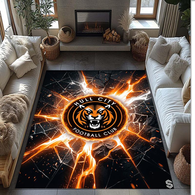 Hull City Football Print Crystal Velvet Rug, Comfortable Water Absorbent Non Slip Indoor Floor Carpet