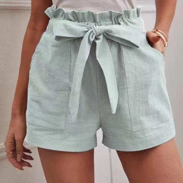 Летние женские свободные льняные повседневные шорты с карманами, однотонные, большого размера, с высокой талией, широкие брюки