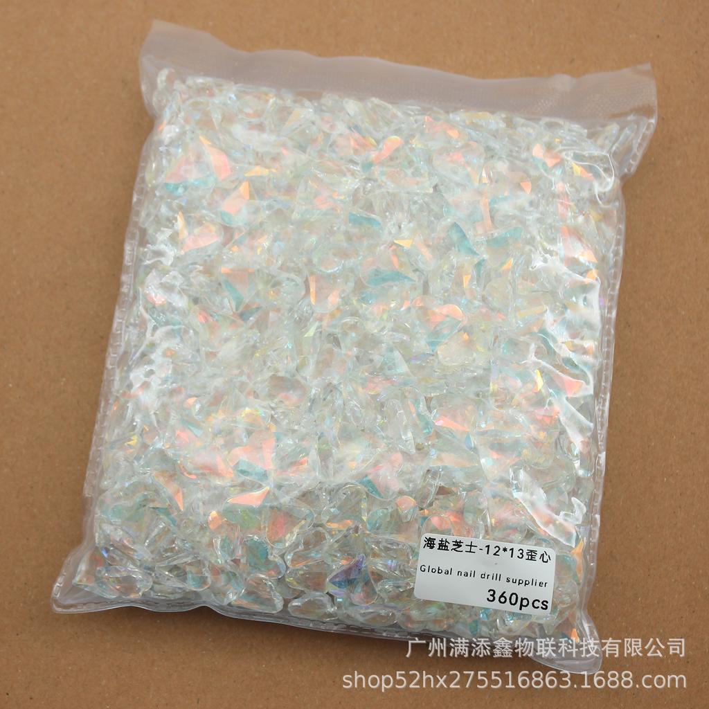 Целая упаковка из 360 кристаллов с острым дном в виде морской соли и сыра, бриллиантов, толстых квадратных, с кривым сердцем, украшений для дизайна ногтей