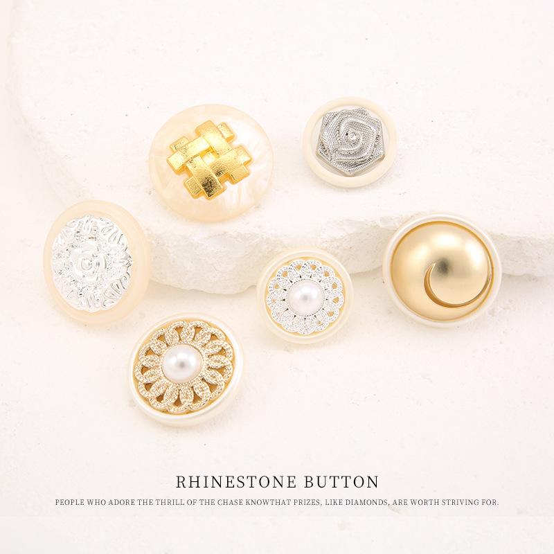 5 шт. Металлическая пуговица в сочетании со смолой, для пальто, тренча, золотая пуговица, свитера, куртки, кардигана, в стиле маленького черного платья, серебряная пуговица