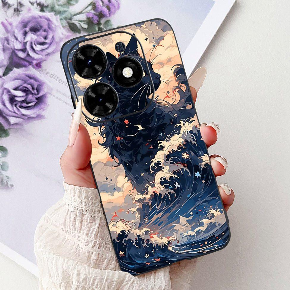 Для Tecno Spark Go 2024 BG6 Задняя крышка Для Tecno Spark Go 2024 Чехол Модный Роскошный Цветы Милый Мультяшный Кот Ударопрочный Силиконовый