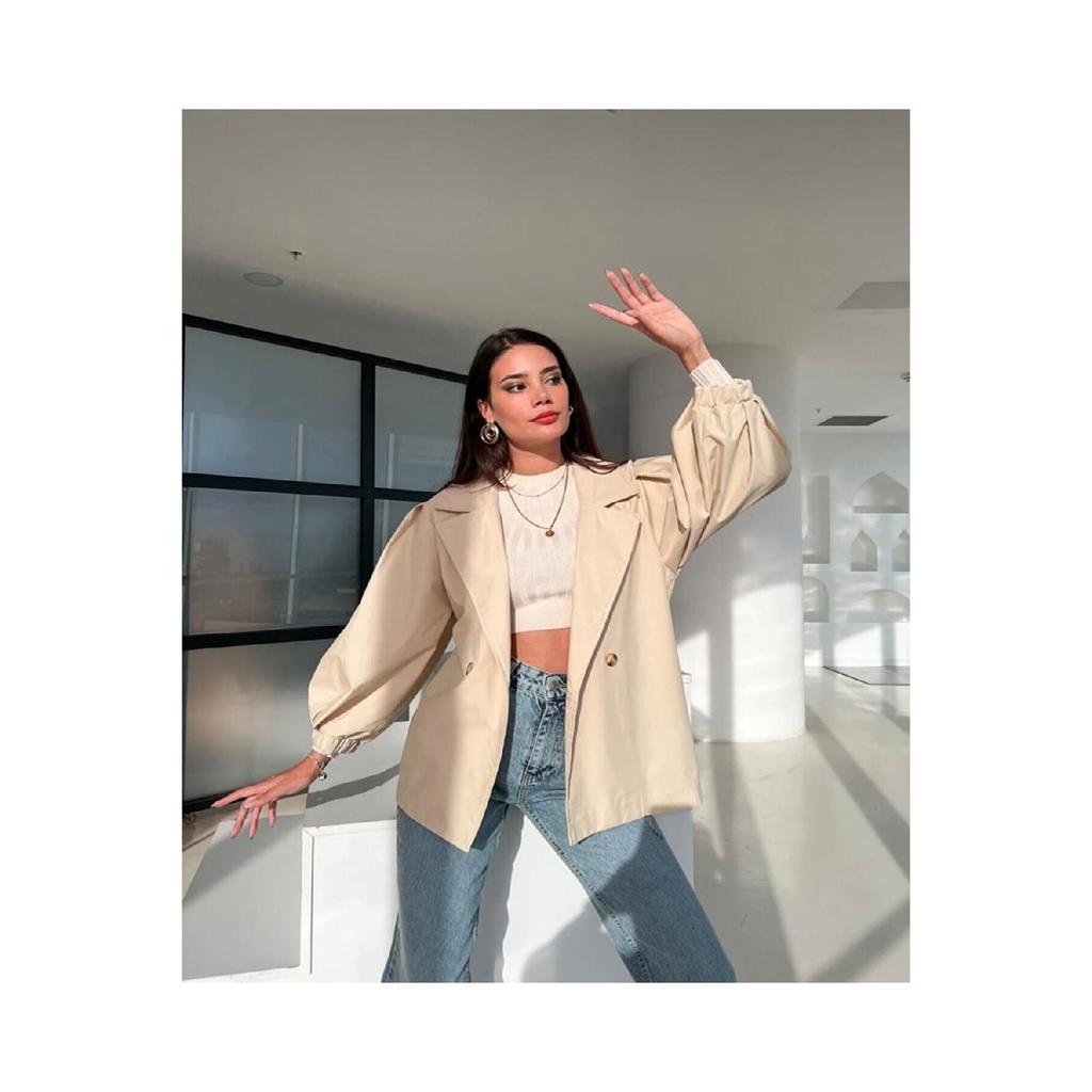 Oversize Balloon Sleeve Short Trench Coat