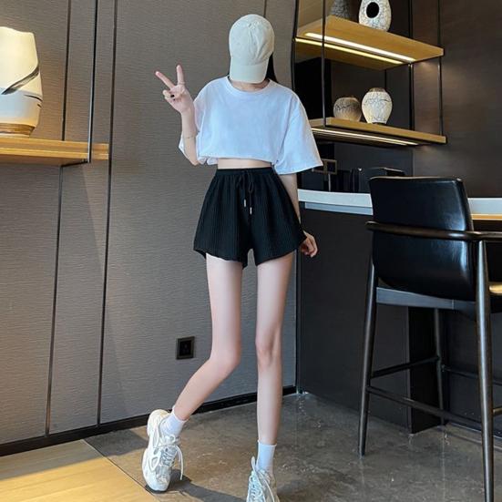 Летние женские шорты на шнурке с высокой эластичной резинкой на талии, свободные неровные подолы, большие размеры, с карманами, чистый цвет, тонкие повседневные спортивные домашние шорты, короткие брюки