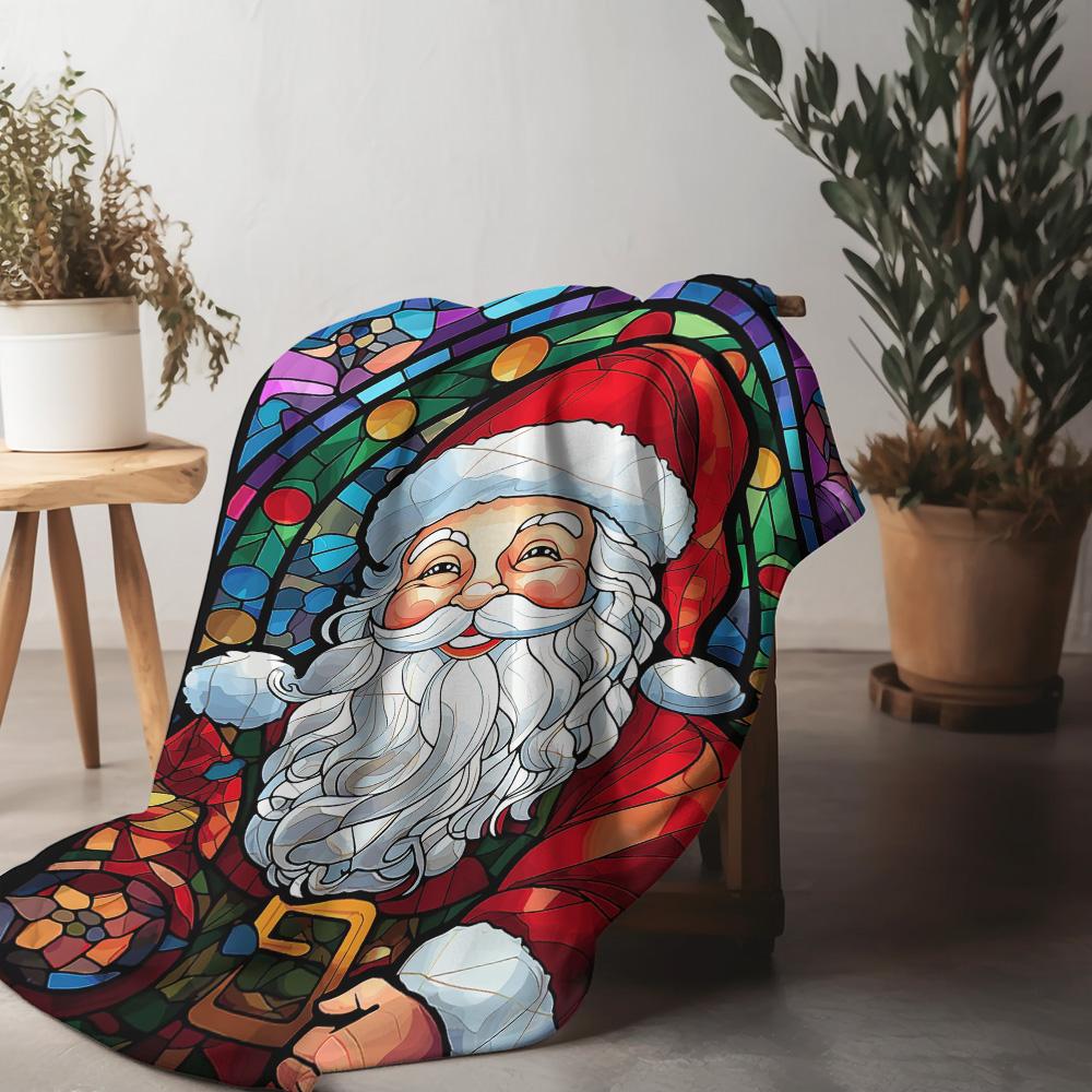 Tuniu Santa Claus Mosaic Print Blanket Sofa Bed Throw for Living Room Bedroom Decorative Warm Fleece Blanket