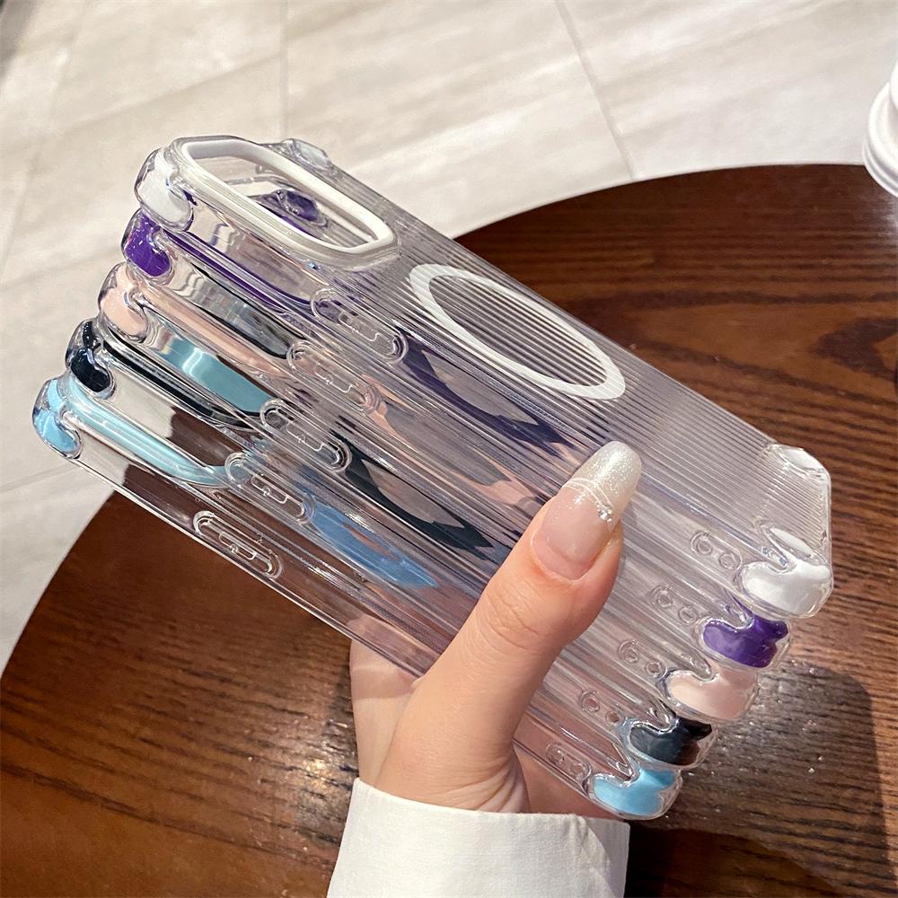 Прозрачный 3D StripeTexture Магнитный беспроводной зарядный чехол Magsafe для iPhone 11 12 13 14 15 16 Pro Max Plus Мягкий силиконовый чехол