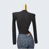 U Collar Collarbone Knitting Sexy round-Neck High Waist Slimming High Elastic Silm Women's Spring & Fall Bottoming Shirt Outerwear Top