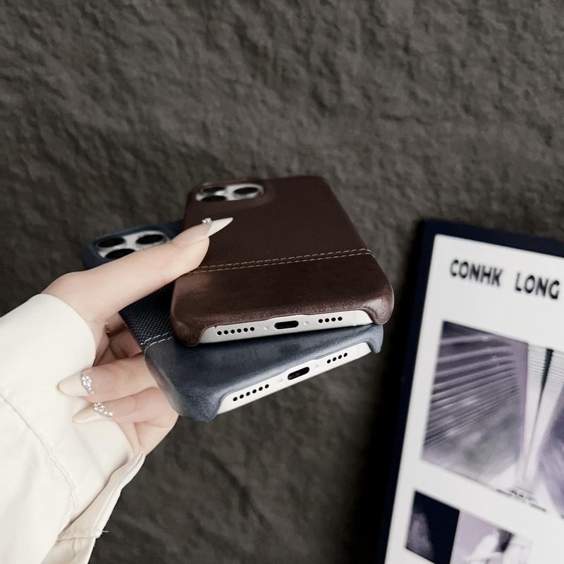 Для iPhone 16 Pro Max 15 Pro 14 Plus 13 12 Чехол-накладка Роскошная кожаная вставка Жесткий ПК Ударопрочный Тонкий чехол для телефона