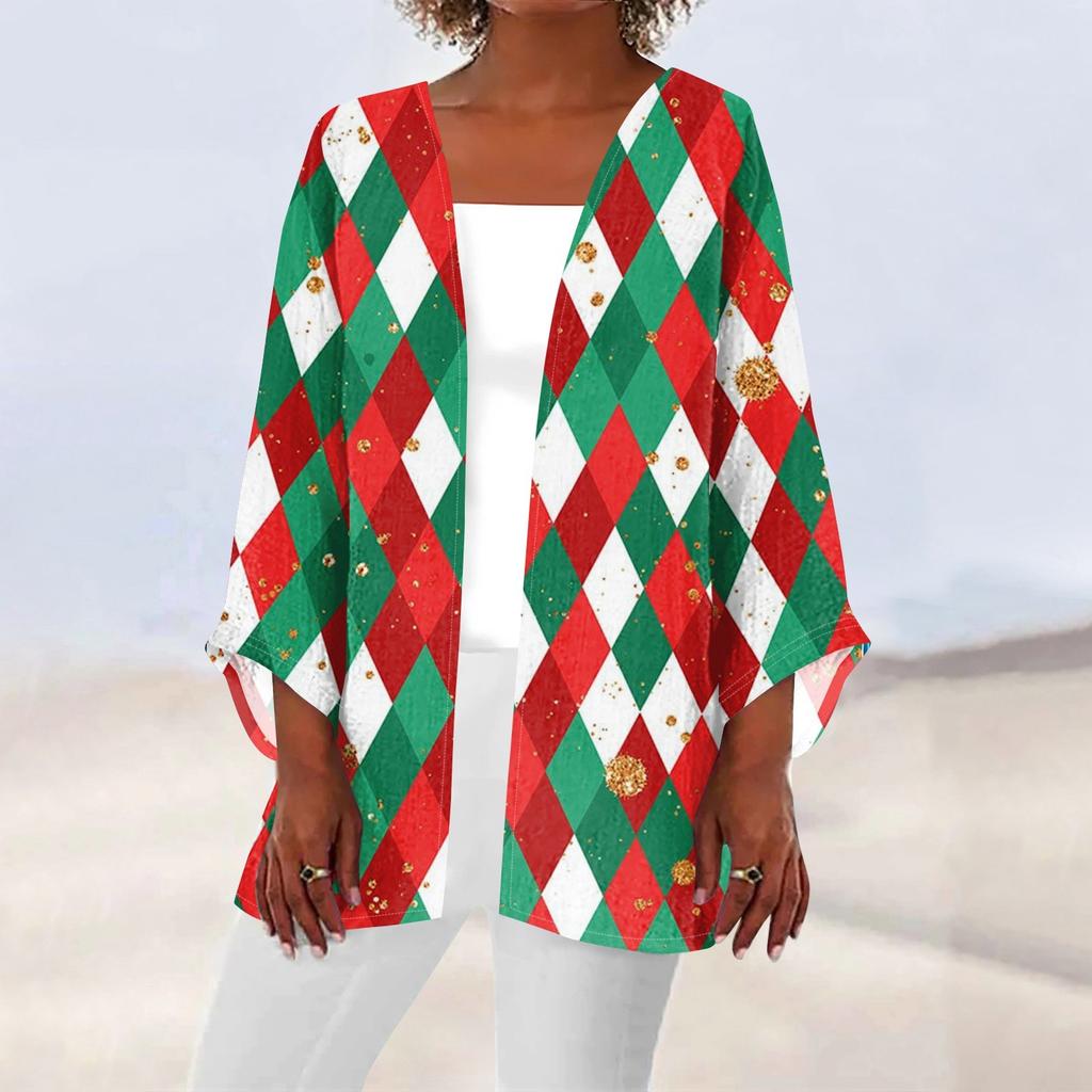 Женская повседневная мода с рождественским принтом легкая куртка средней длины кардиган