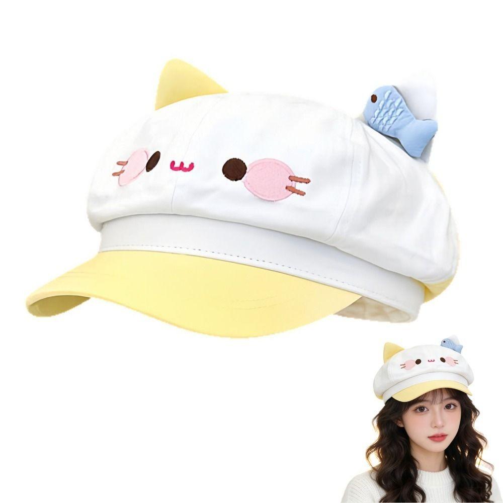 Japanese Style Cat Ears Beret Big Head Cartoon Beret Fashion Octagonal Hat Female Wear