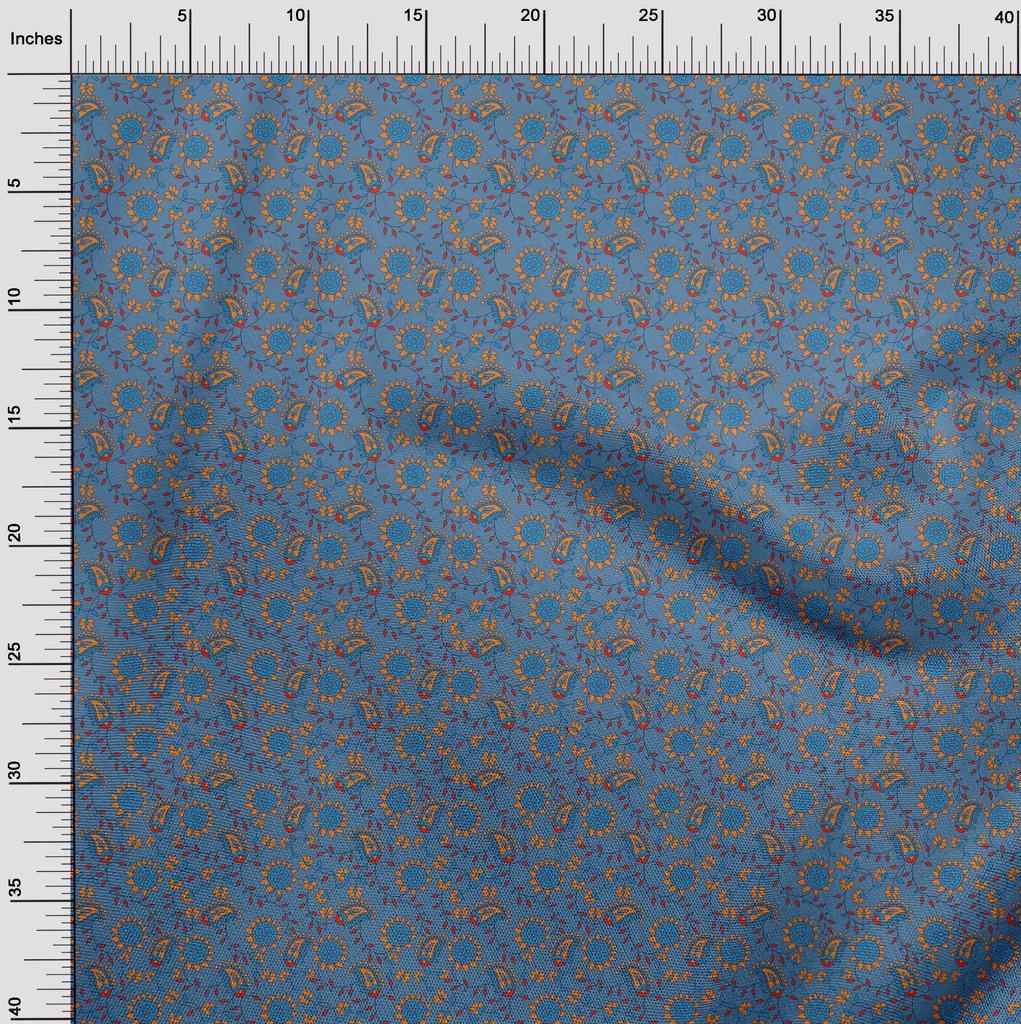 oneOone Cotton Poplin Blue Fabric Paisley Sewing Material Print Fabric By The Yard 42 Inch