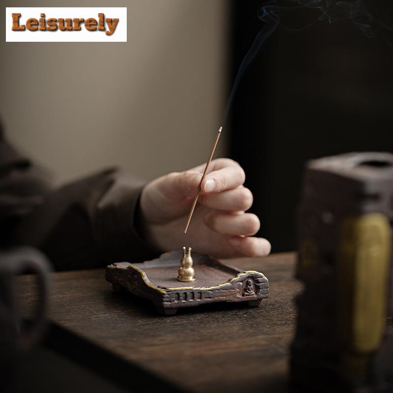 Керамическая подставка для благовоний «Тень Будды Дзен» из старой каменной глины, вставная курильница, держатель, аромалампа, чайная посуда, украшения, подарок