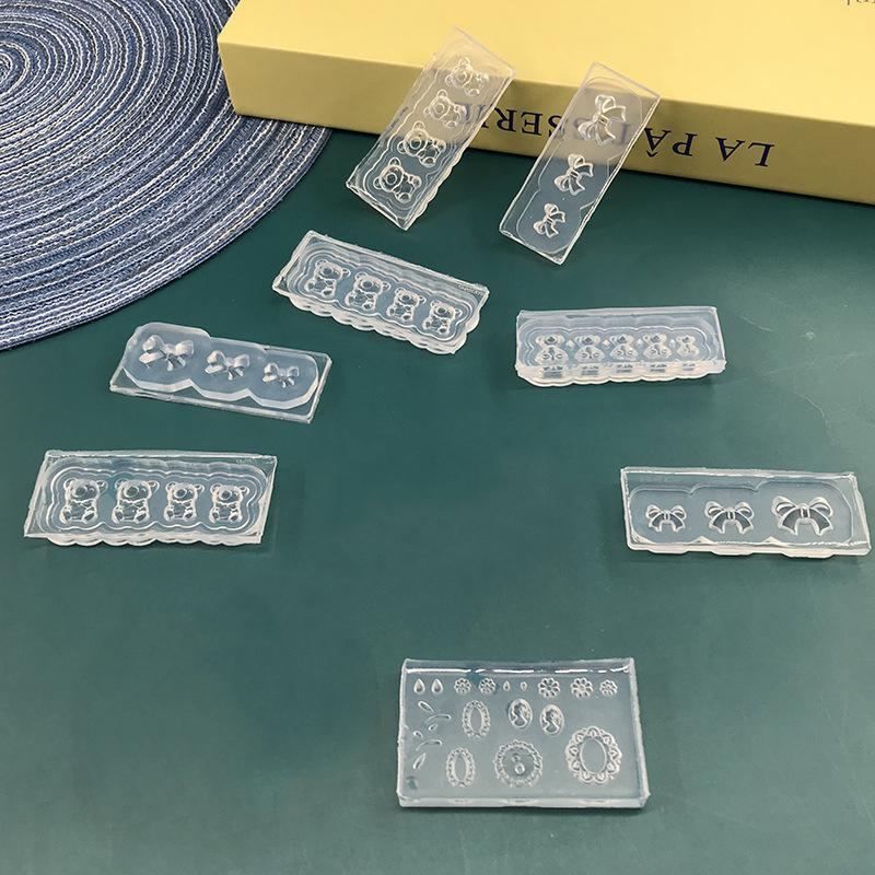 3D Бант Маленький Медведь Силиконовые Аксессуары для Ногтей Резьба Форма Цветы Пластина для Стемпинга Трафареты для Ногтей DIY Гель Маникюр Форма Инструменты