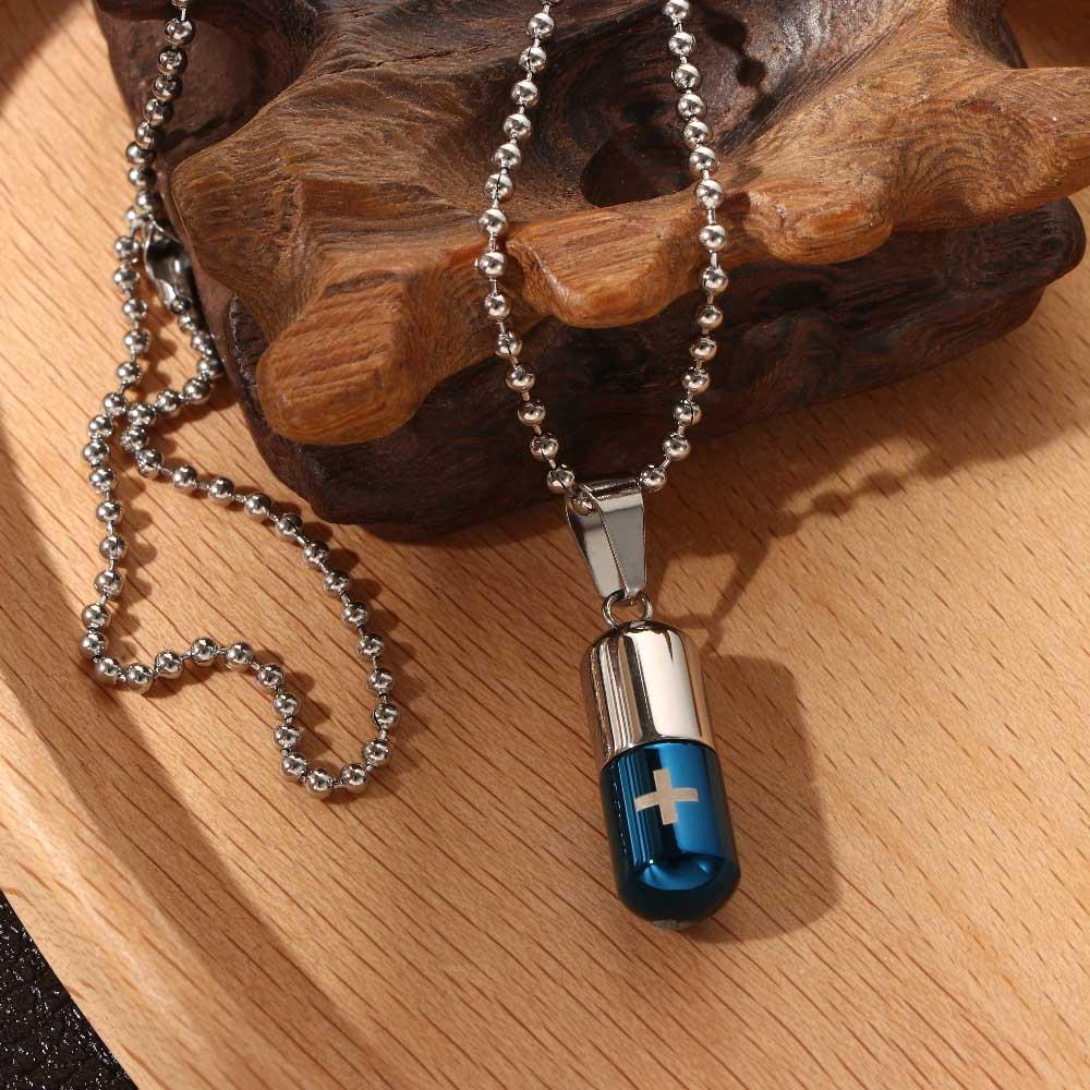 Keepsake Women Ashes Vial Cremation Urn Pendant Cross Engraved Clavicle Choker Pill Necklace