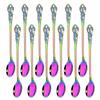 12pcs Colorful Long Handle Spoon Silverware Set Stainless Steel Stirring Spoons Mixing Cutlery Dessert Coffee Ice Spoon Kitchen Dinnerware Set