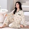 Пижама женская осенняя из чистого хлопка с длинным рукавом, домашняя одежда, осенне-зимний тонкий комплект большого размера