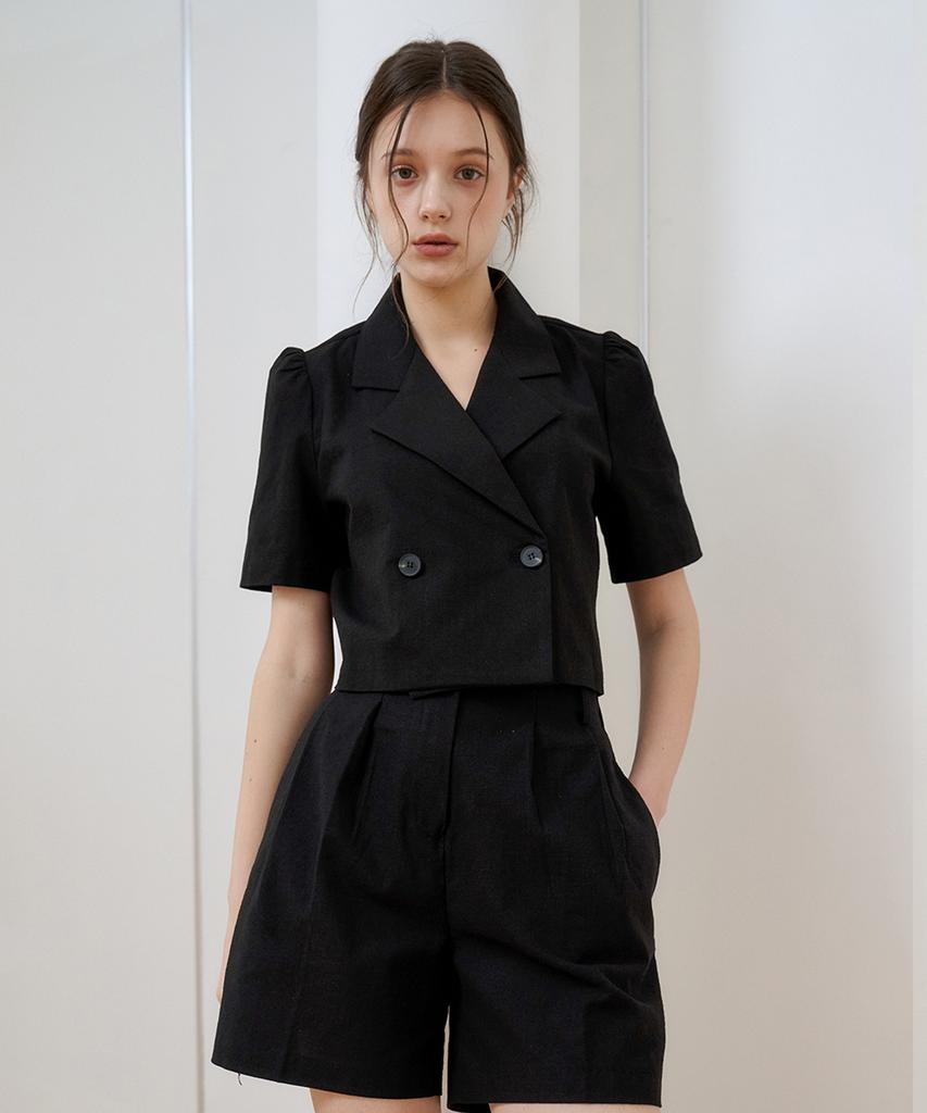 BIBYSEOB [Set] Crop Jacket Shirt + Tuck Shorts Black