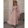 Women's Spring Fashion Floral Long Sleeved Backless Big Swing Casual Dresses