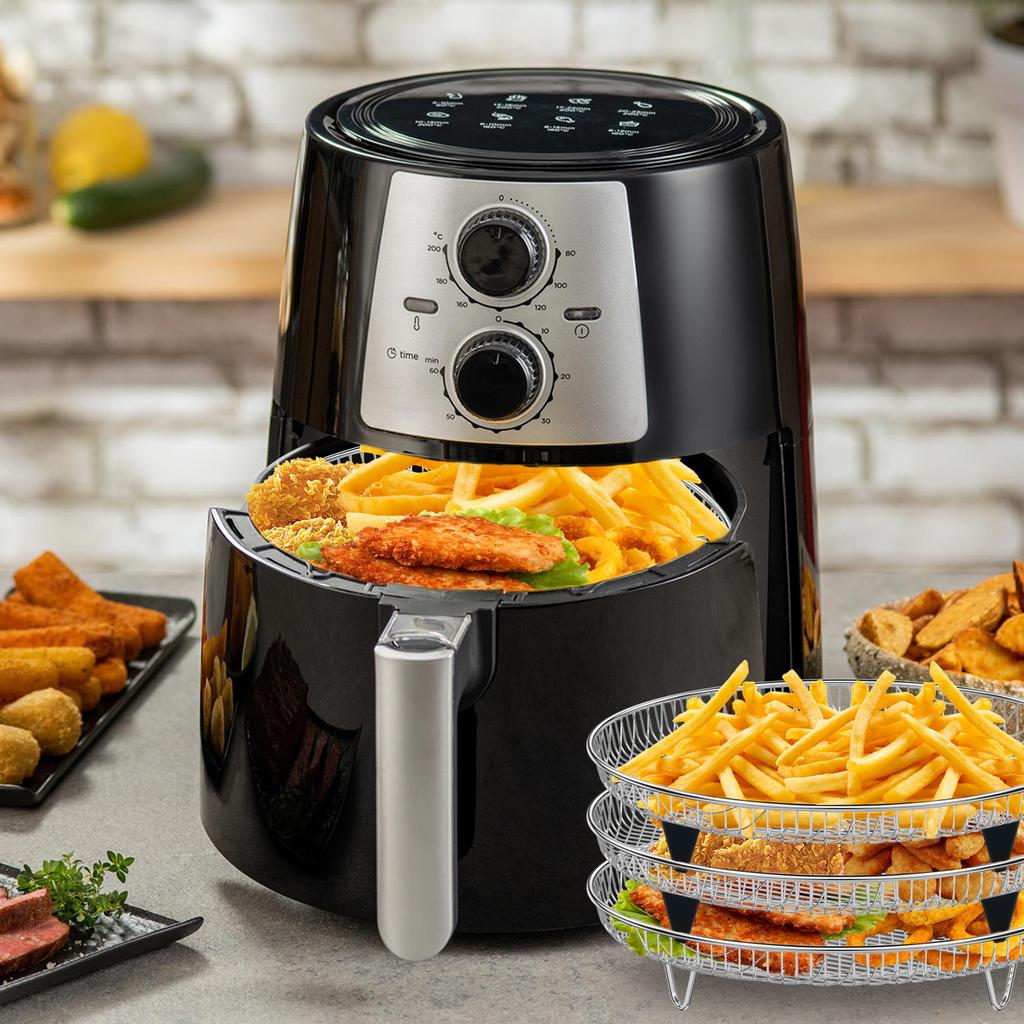 Barbecue Tool 3Layer Air Fryer Racks Stainless Steel Square/Round Air Fryer Basket Tray Stackable Dehydrator Racks Kitchen Cook