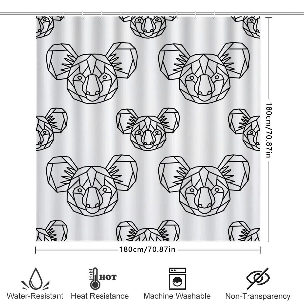 Black White Koala Geometric Shower Curtain Home Decor Bathroom Accessory for Kids Room Extra Long 72x84 inches Waterproof Fabric