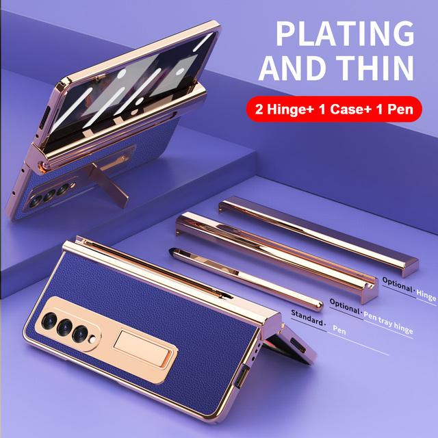 2 шт. шарнир с ручкой для Samsung Galaxy Z Fold 3 2 5g чехол с гнездом для сенсорной ручки передний экран стеклянная подставка-держатель кожаный чехол